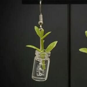 Mini Plant Jar Earrings – Eco Bottle Design with Green Sprout, Unique Nature